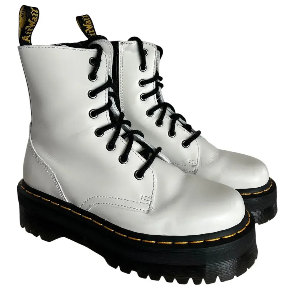 Dr. Martens Jadon White Leather Platform 8-Eye Boots Men US 6/Women 7
